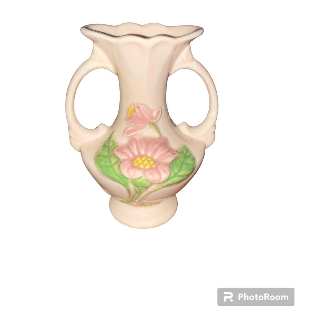 Vintage Hull Art Vase H-2-5 1/2" Pink Floral Double Handled Gloss Finish